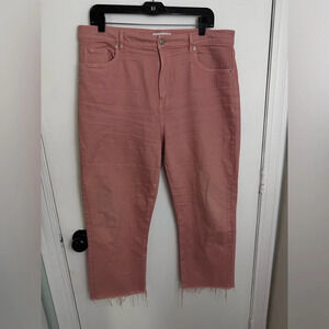 Loft High Waist Straight Crop Pink Denim Jeans Raw Hem Size 12/31 #1376
